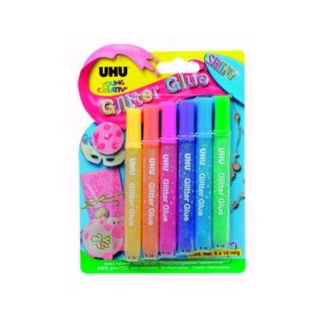 ADESIVO SPECIALE UHU GLITTER GLUE blister con 6 colori