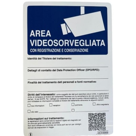 TARGHE SEGNALETICHE - AREA VIDEOSORVEGLIATA CON  REGISTRAZIONE area video sorv. registr.