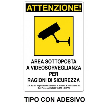 TARGA ADESIVA 18X12 AREA VIDEOSORVEGLIATA